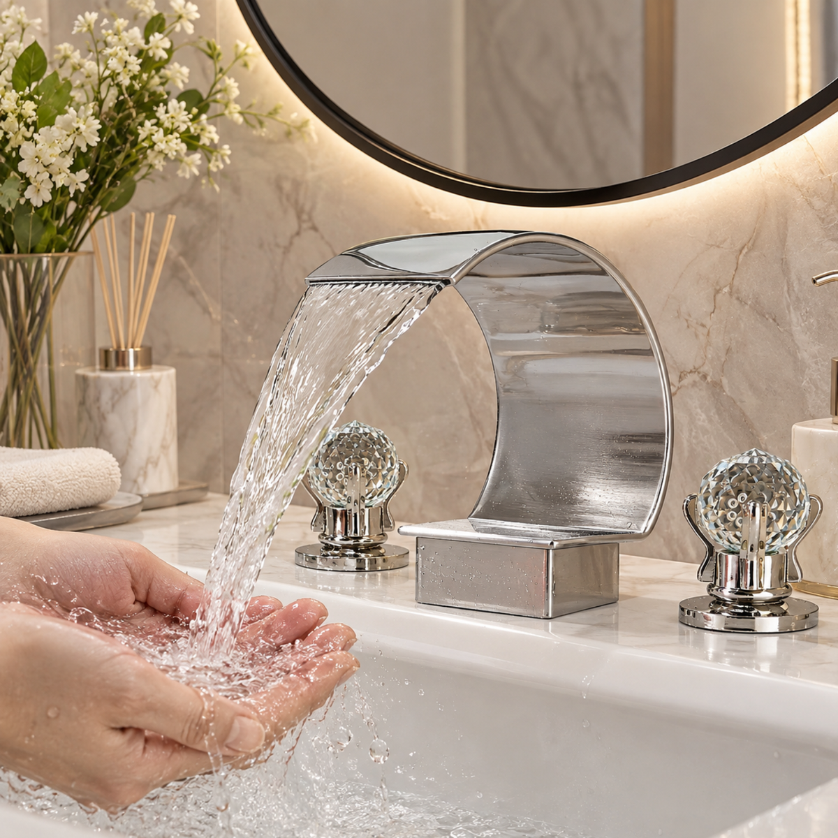 Crystalline Tub Faucet lifestyle angle — Matte Black finish — Casa Norex