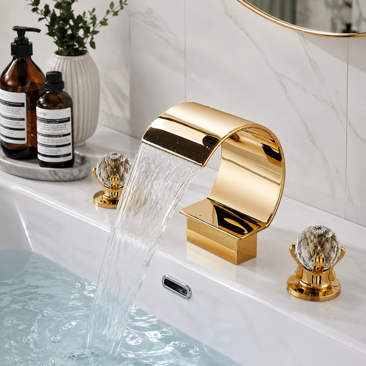 Crystalline Tub Faucet handle detail — Brushed Nickel finish — Casa Norex