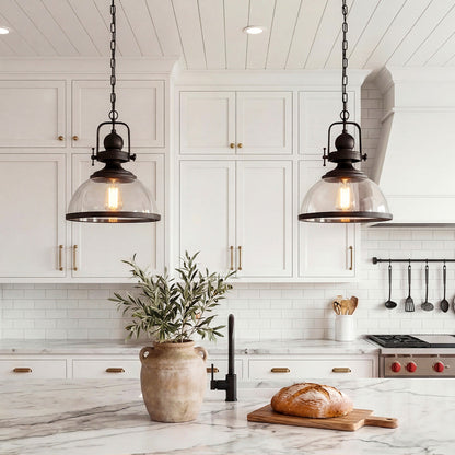 Clear glass industrial pendant light clear glass pendant light bowl shade detail | Casa Norex