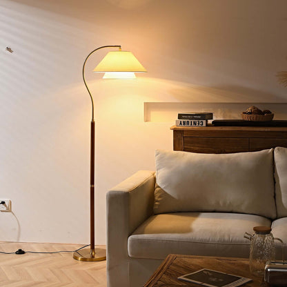 Close-up of layered fabric shade on Aurelia arch floor lamp | Casa Norex