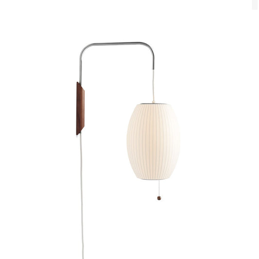 Nelson mid-century plug-in wall lamp walnut backplate polymer shade | Casa Norex