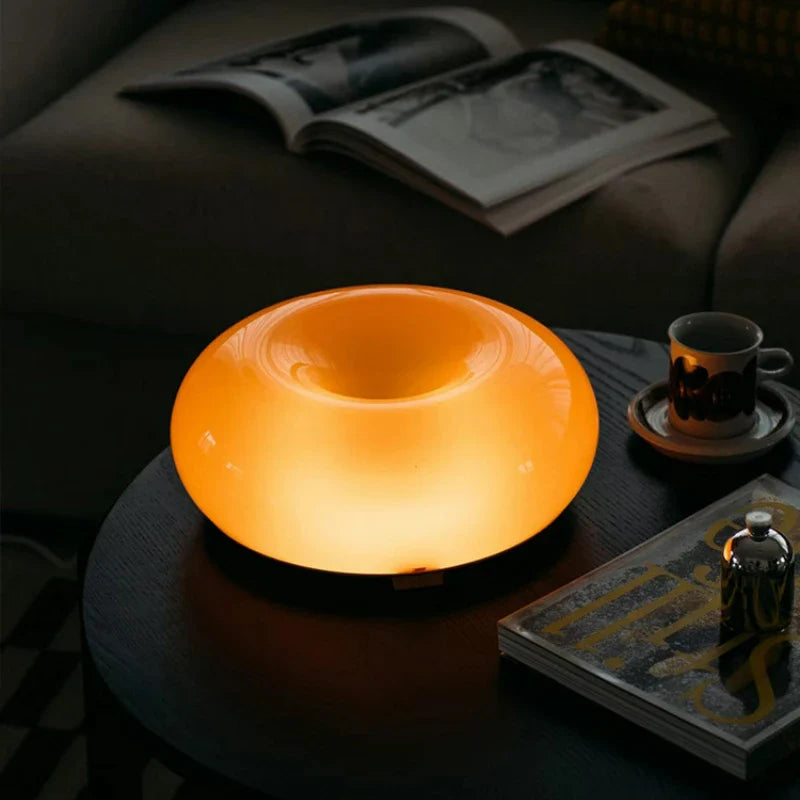 Close-up of glass ring on donut table lamp | Casa Norex