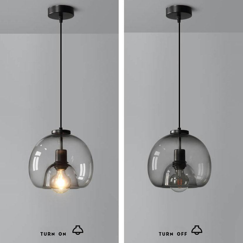 Smoke gray hand-blown glass pendant light — E26/E27 socket detail — Casa Norex