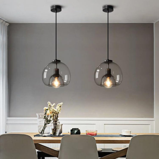 Smoke gray hand-blown glass dome pendant light — single dome shade with metal hardware | Casa Norex