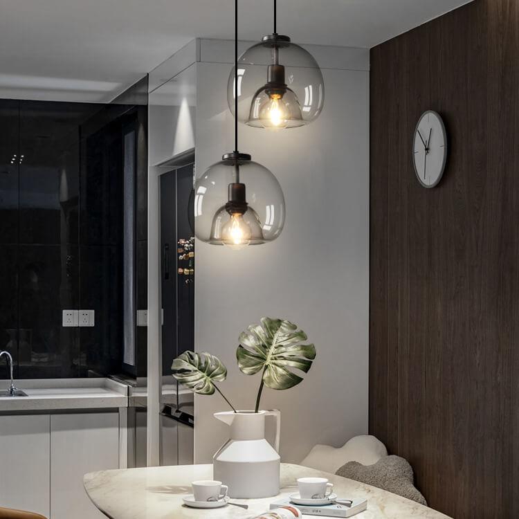Smoke gray dome pendant light side profile — hand-blown glass — Casa Norex