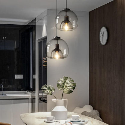 Smoke gray dome pendant light side profile — hand-blown glass — Casa Norex