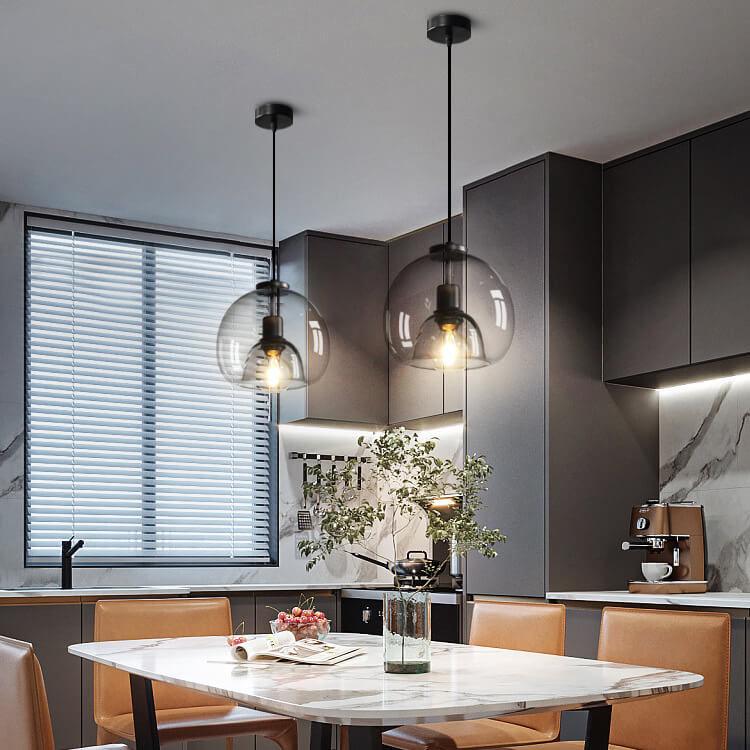 Smoke gray glass dome pendant light — alternate view of hand-blown glass shade | Casa Norex