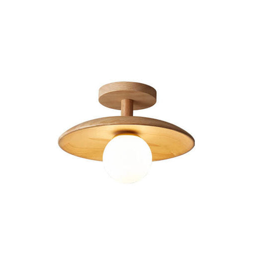 Semi-Flush Mount Ceiling Light — glass dome in beige wood ring | Casa Norex