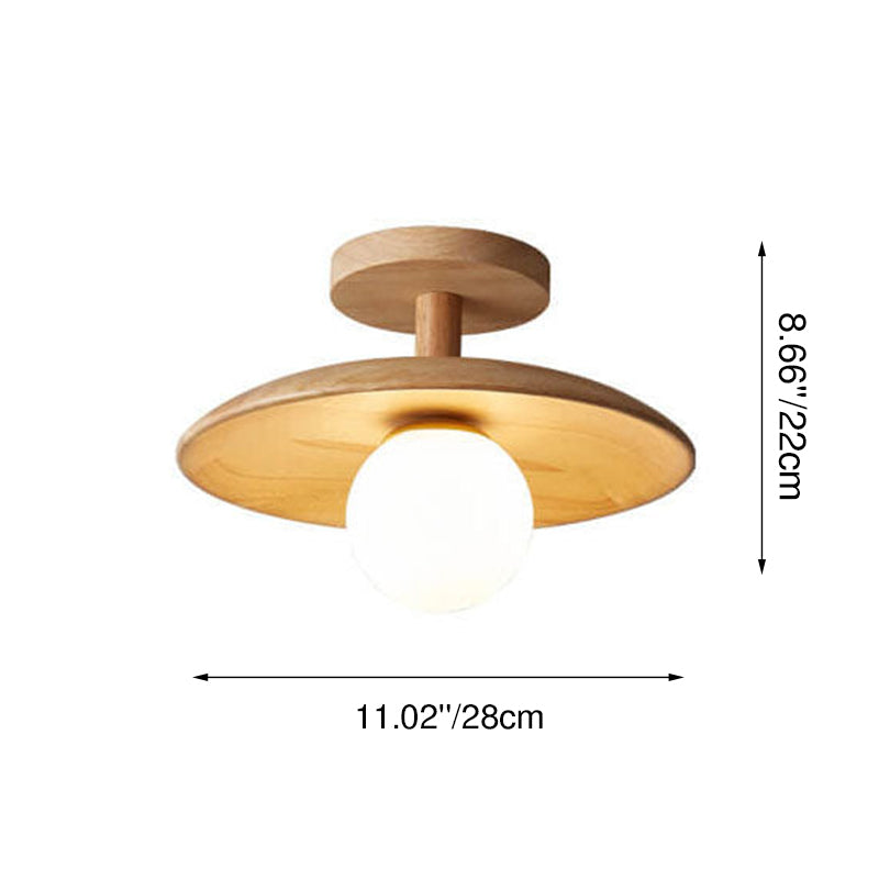 Semi-Flush Mount Ceiling Light alternate angle detail — glass dome in beige wood ring | Casa Norex