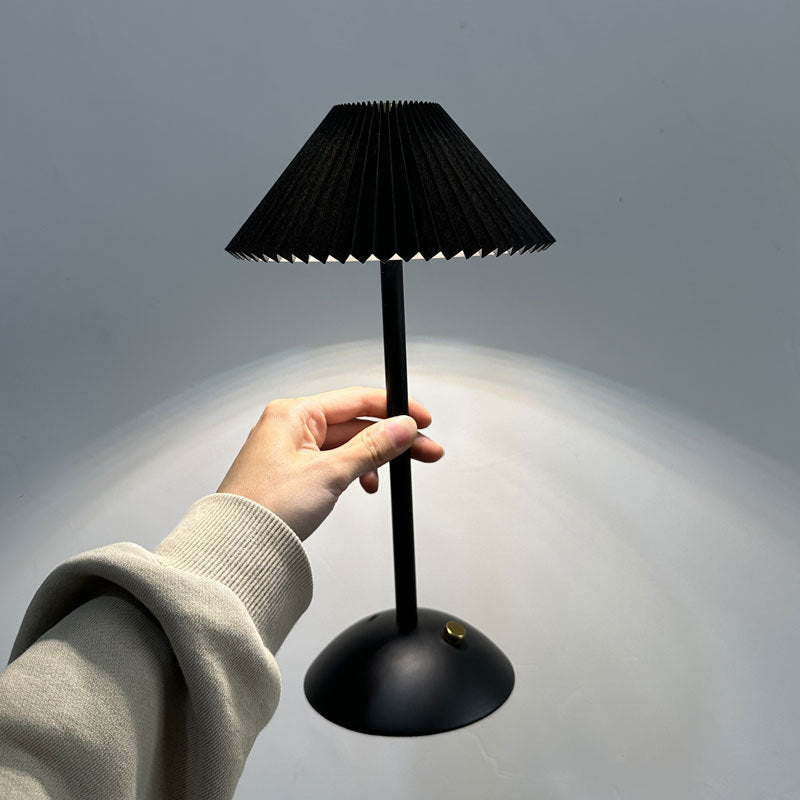 Table Lamp installed angle view — pleated fabric shade on iron base | Casa Norex