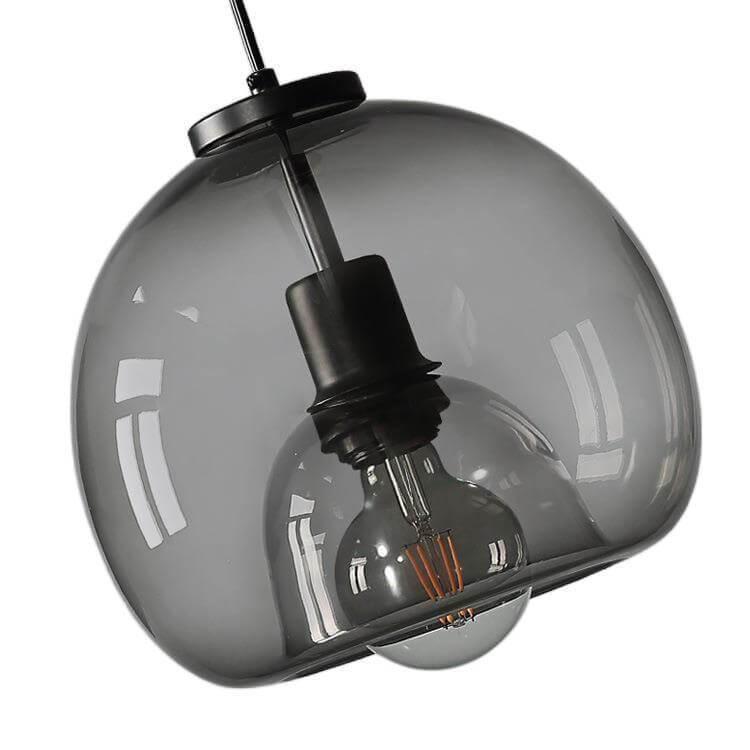 Smoke gray glass dome pendant light cord and canopy detail — Casa Norex
