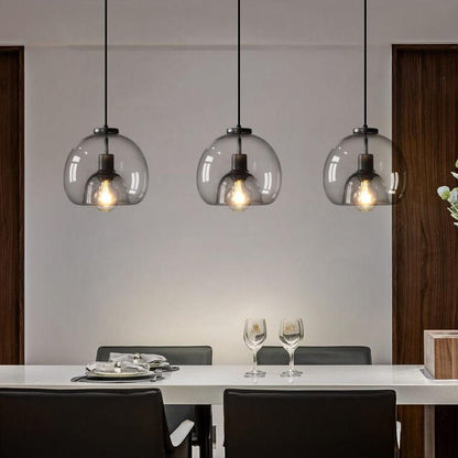 Close-up of hand-blown smoke gray glass texture on dome pendant light — Casa Norex