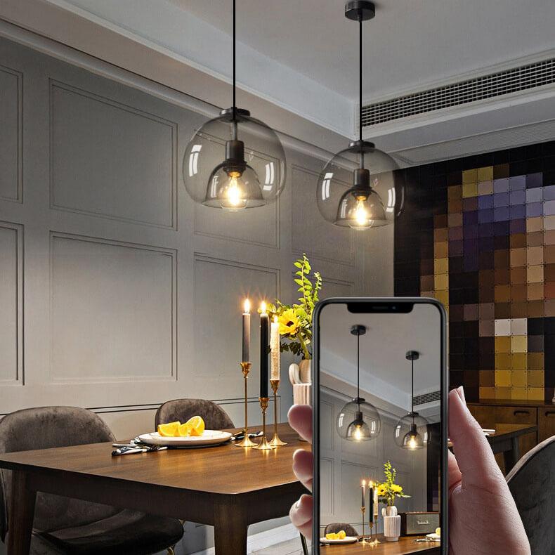 Smoke gray dome pendant light angled view — hand-blown glass shade — Casa Norex