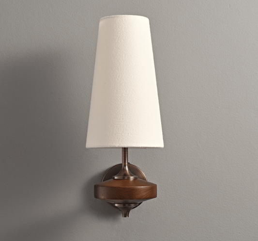 Orlan twin shade wall sconce — walnut and brass finish | Casa Norex