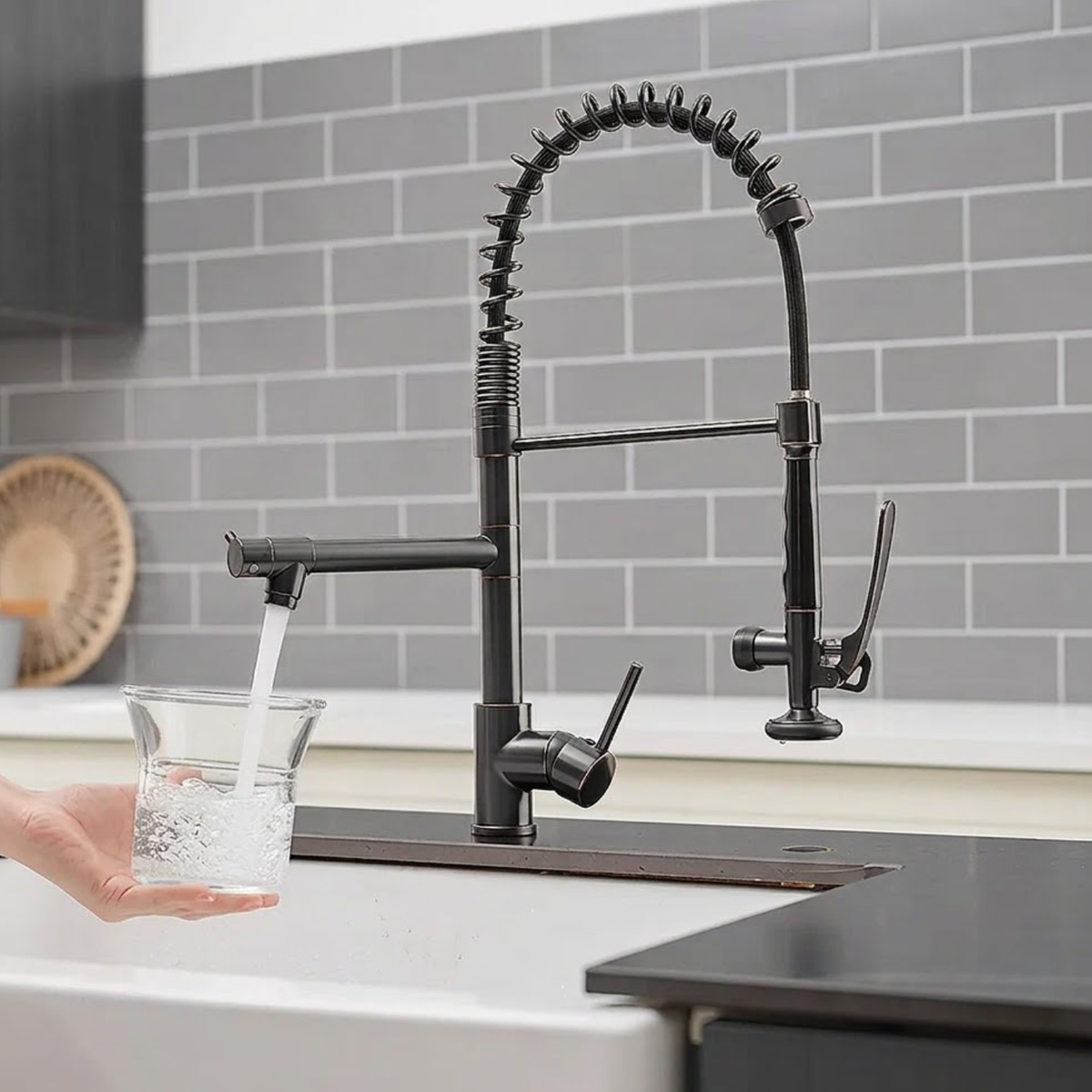 Kingswood Pull-Out Kitchen Faucet — lead-free solid brass body, angled view | Casa Norex