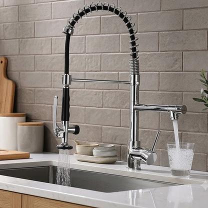 Kingswood Pull-Out Kitchen Faucet — corrosion-resistant finish, angled view | Casa Norex