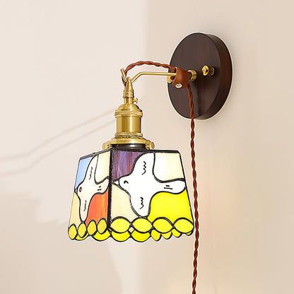 Peace Dove wall lamp side angle - brass and wood backplate - Casa Norex