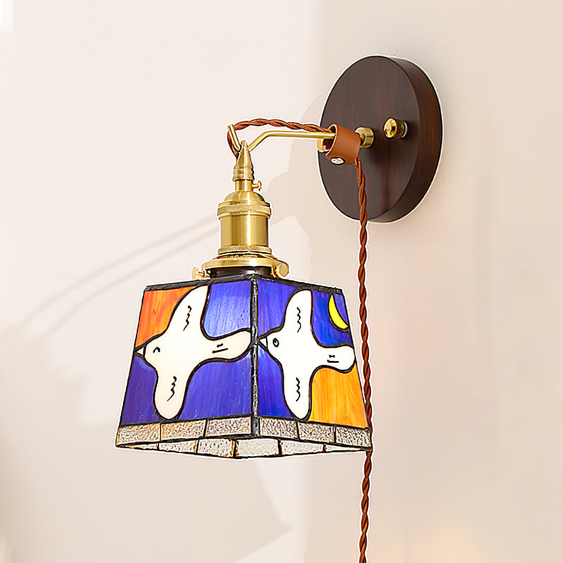 Stained glass peace dove motif detail - plug-in wall sconce by Casa Norex