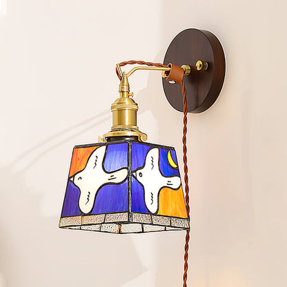 Stained glass peace dove motif detail - plug-in wall sconce by Casa Norex