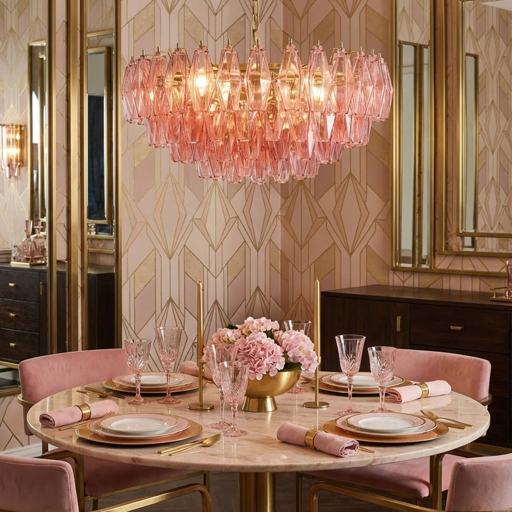 Pink Polygon Drop Chandelier