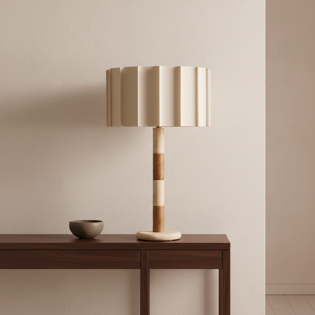 Pleated Grove table lamp beige on bedside table - Casa Norex