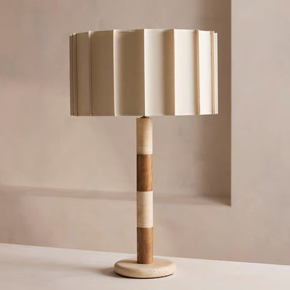 Pleated Grove travertine table lamp pleated fabric shade | Casa Norex