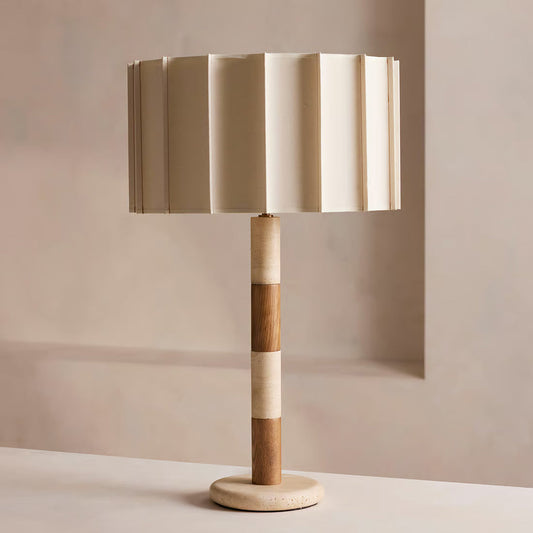 Pleated Grove travertine table lamp pleated fabric shade | Casa Norex