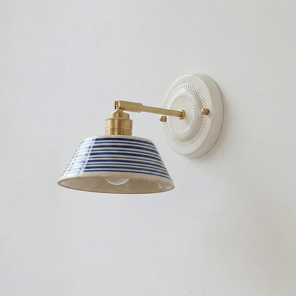 Ceramic wall sconce Model C angle — brass and blue | Casa Norex