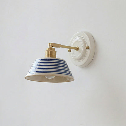 Ceramic wall sconce Model C angle — brass and blue | Casa Norex