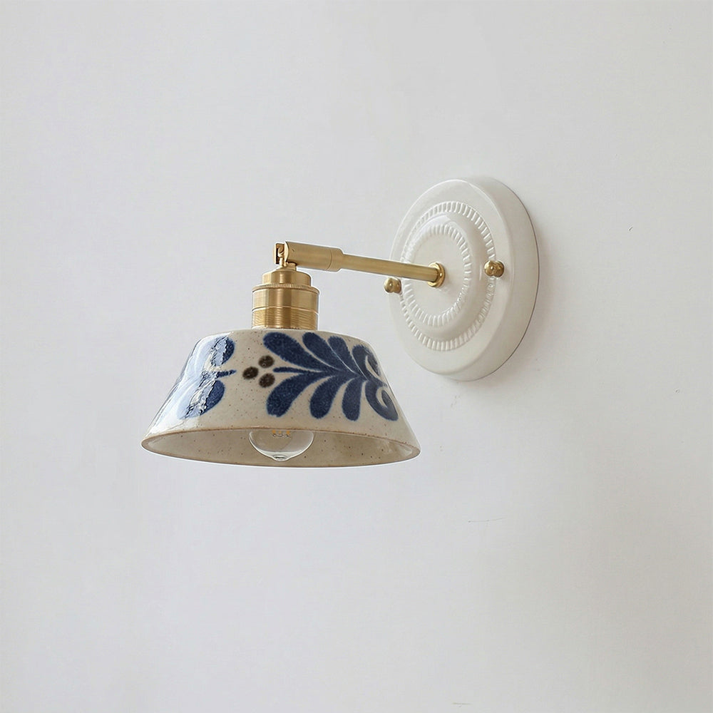 Ceramic wall sconce Model B angle — brass and blue | Casa Norex