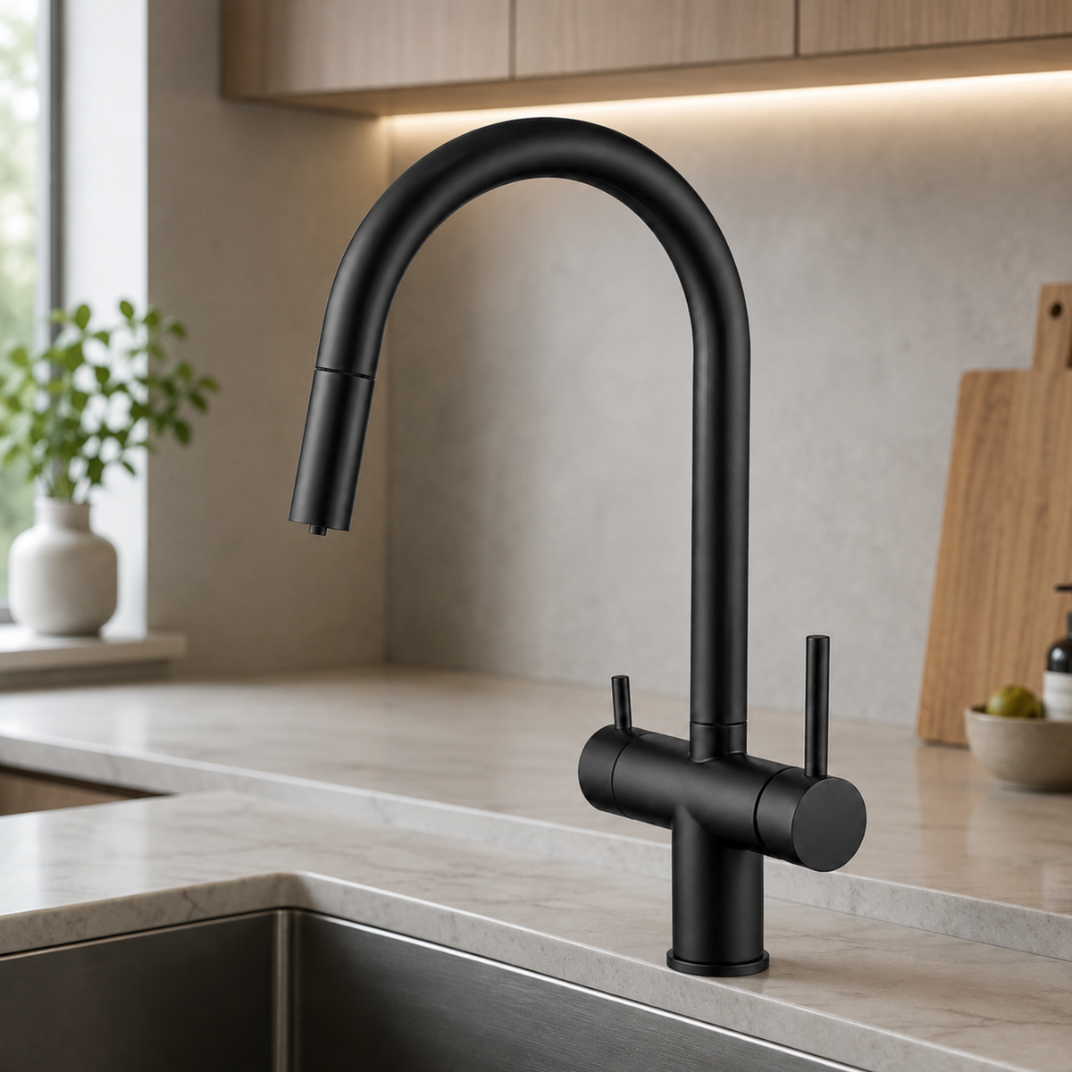 Ashland 3-Way Filtered Pull-Out Kitchen Faucet — Neoperl aerator, close-up | Casa Norex