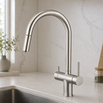 Ashland 3-Way Filtered Pull-Out Kitchen Faucet — 360° rotating gooseneck spout | Casa Norex