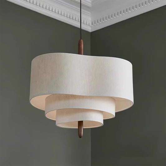 Layered fabric pendant lamp with wood finial | Casa Norex