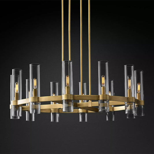 Ravelle round chandelier — brass and K9 crystal, 12-light | Casa Norex