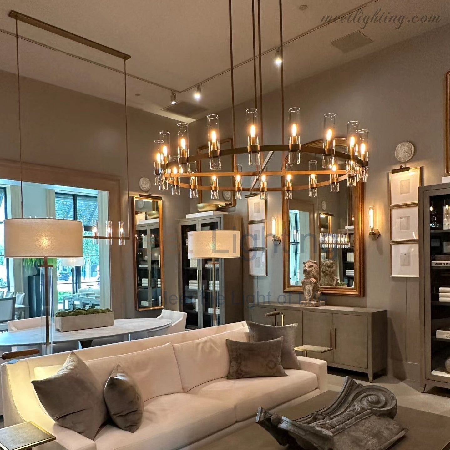 Round crystal chandelier adjustable rod detail — Casa Norex