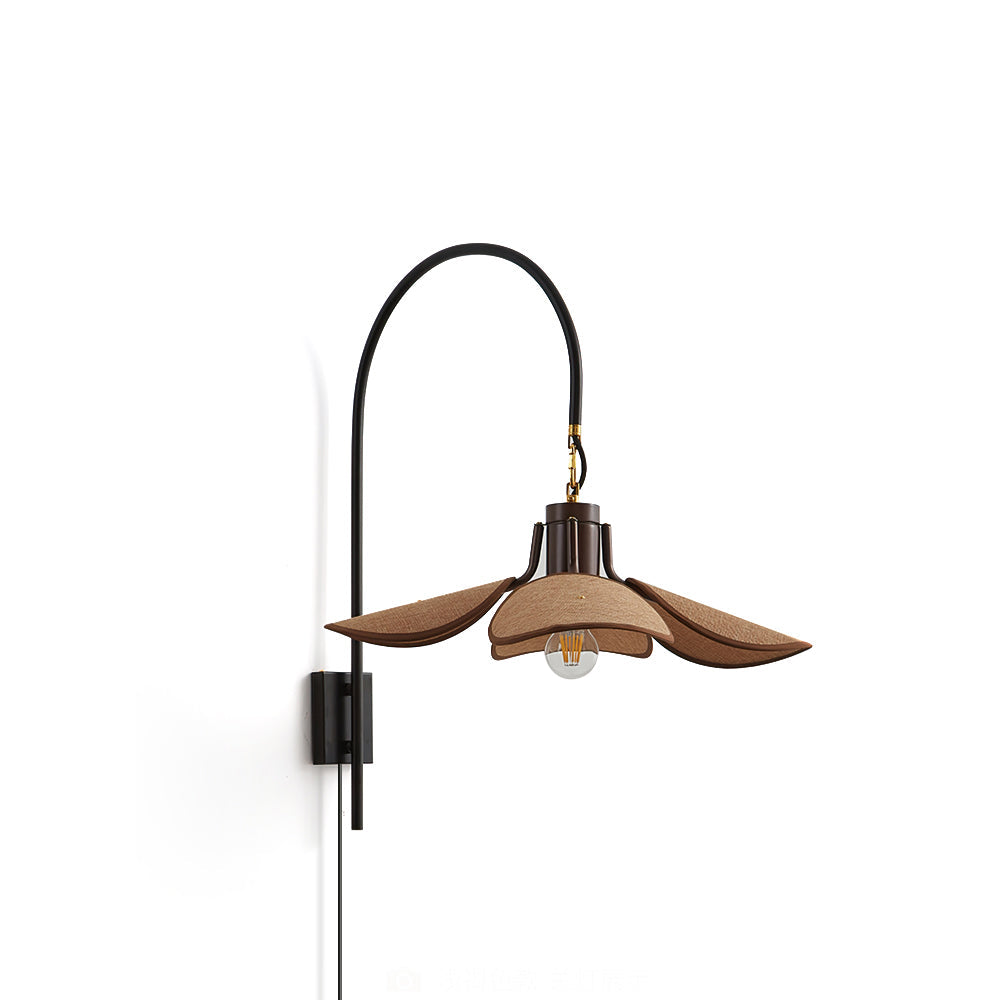 Fabric shade and wood base close-up - Riankh plug-in lamp by Casa Norex