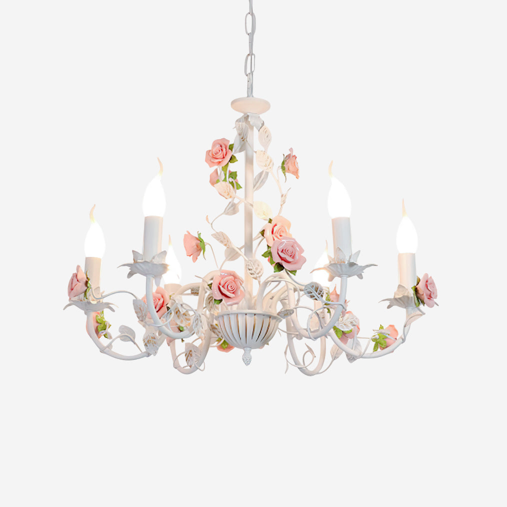 Rose flowers chandelier 6-head angle view | Casa Norex