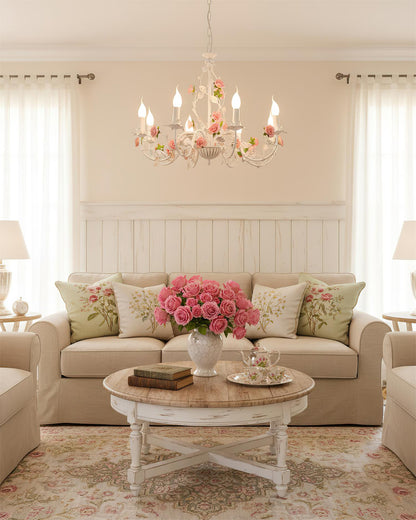 Ceramic rose chandelier detail - white and pink - Casa Norex