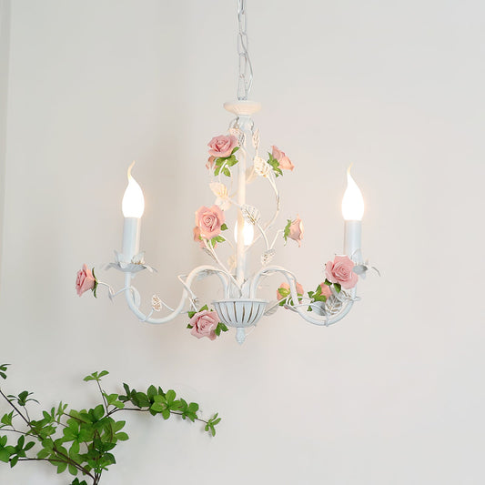 Ceramic rose chandelier with hand-forged iron frame | Casa Norex