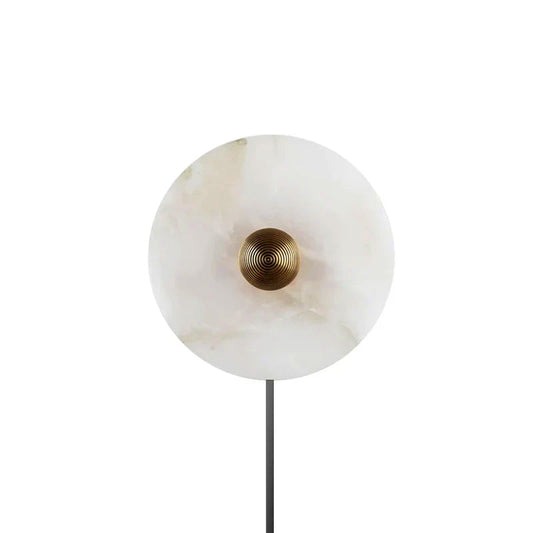 Round alabaster plug-in wall lamp backlit LED natural stone disc gold | Casa Norex