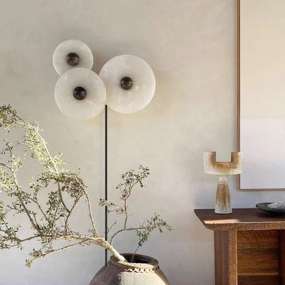 Round Alabaster Combination Plug In Wall Lamp