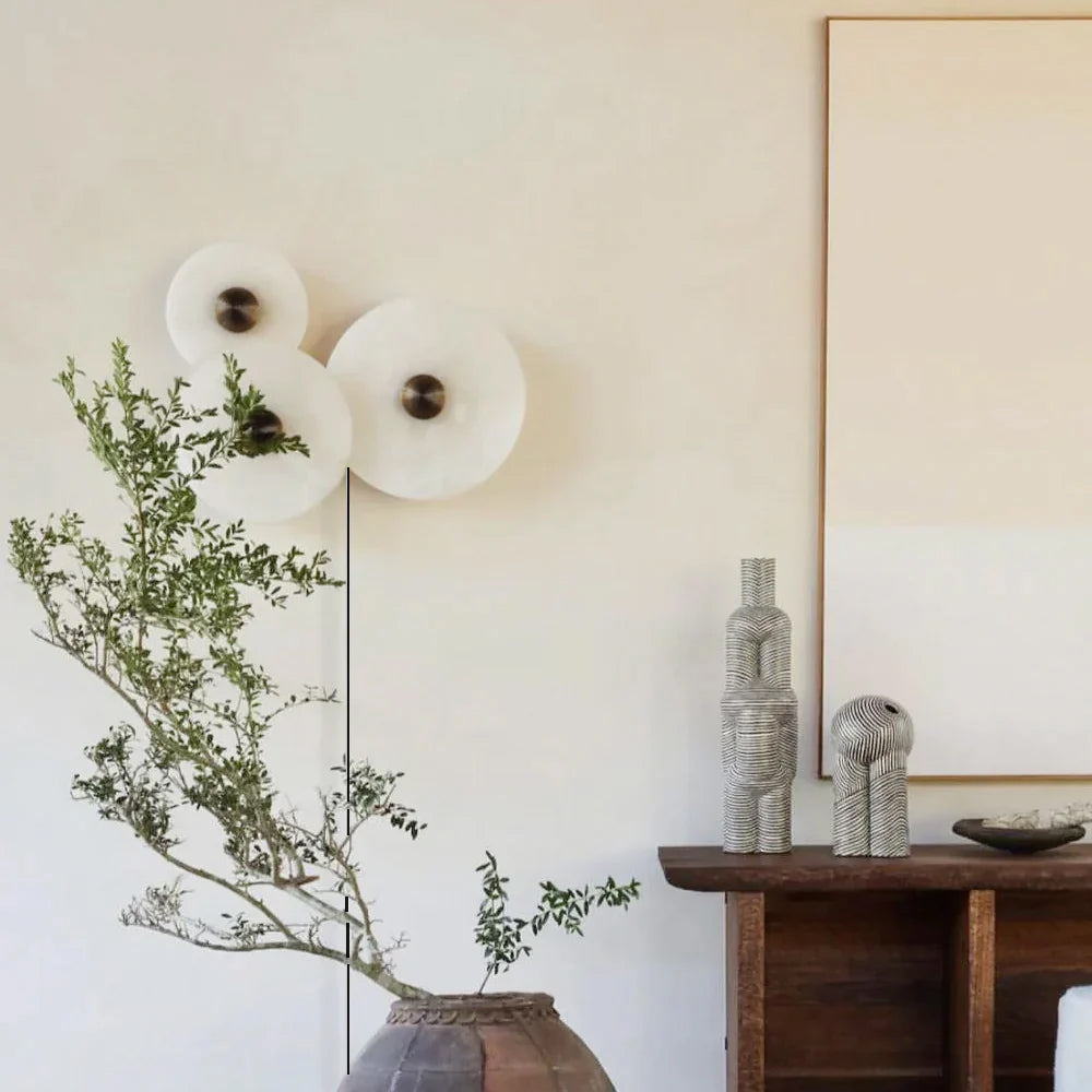 Round Alabaster Combination Plug In Wall Lamp