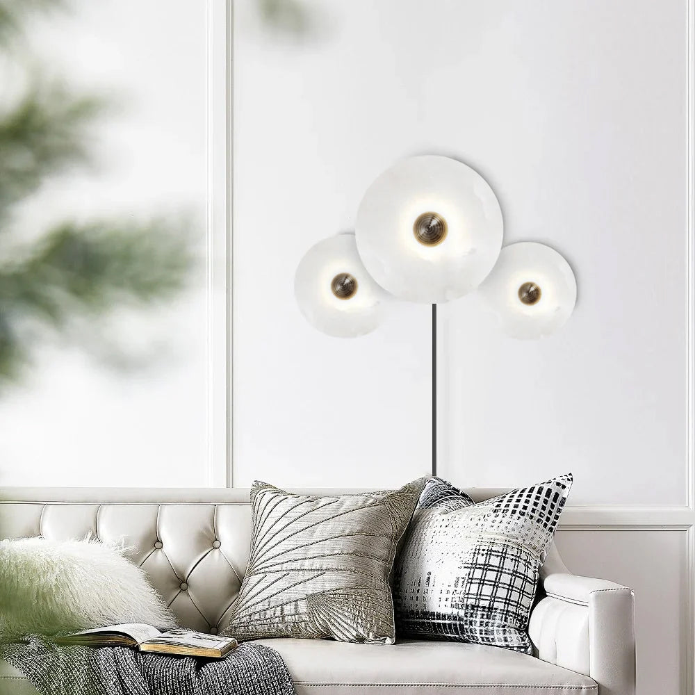 Round Alabaster Combination Plug In Wall Lamp