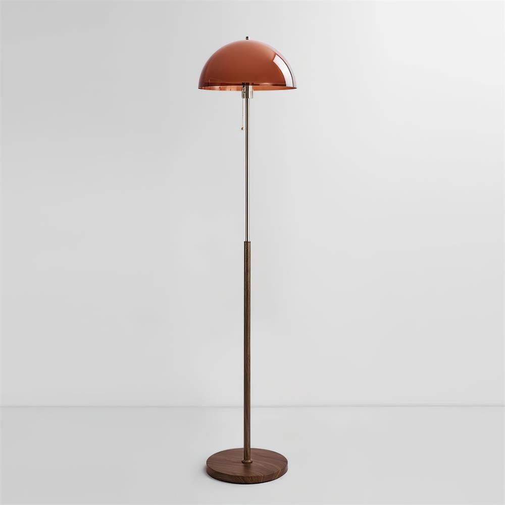 Rustina mid-century amber dome plug-in floor lamp walnut | Casa Norex