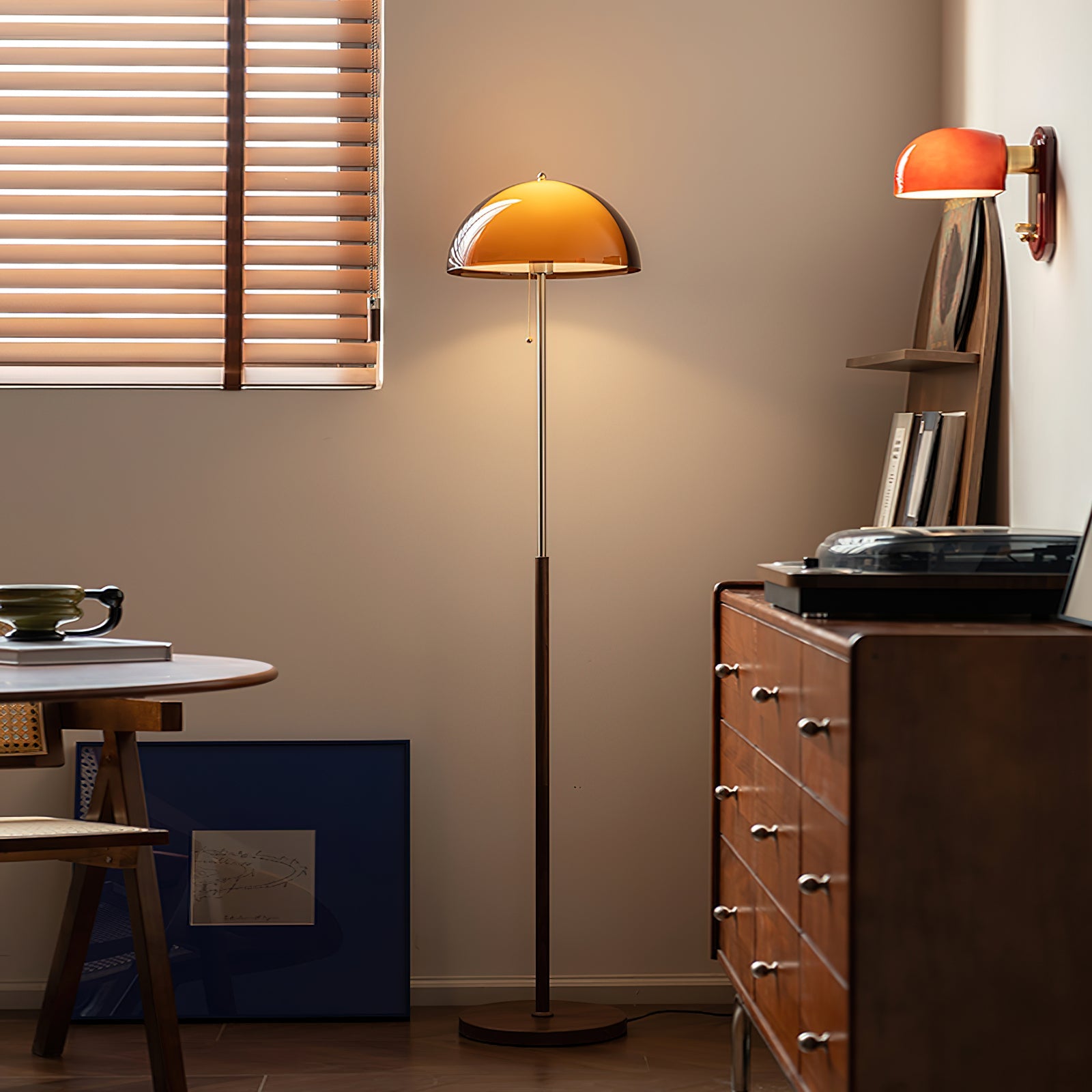 Amber acrylic dome detail - Rustina floor lamp by Casa Norex