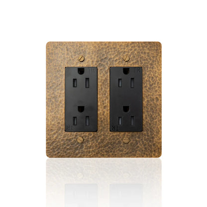 Hammered brass wall outlet panel — double 15A configuration | Casa Norex