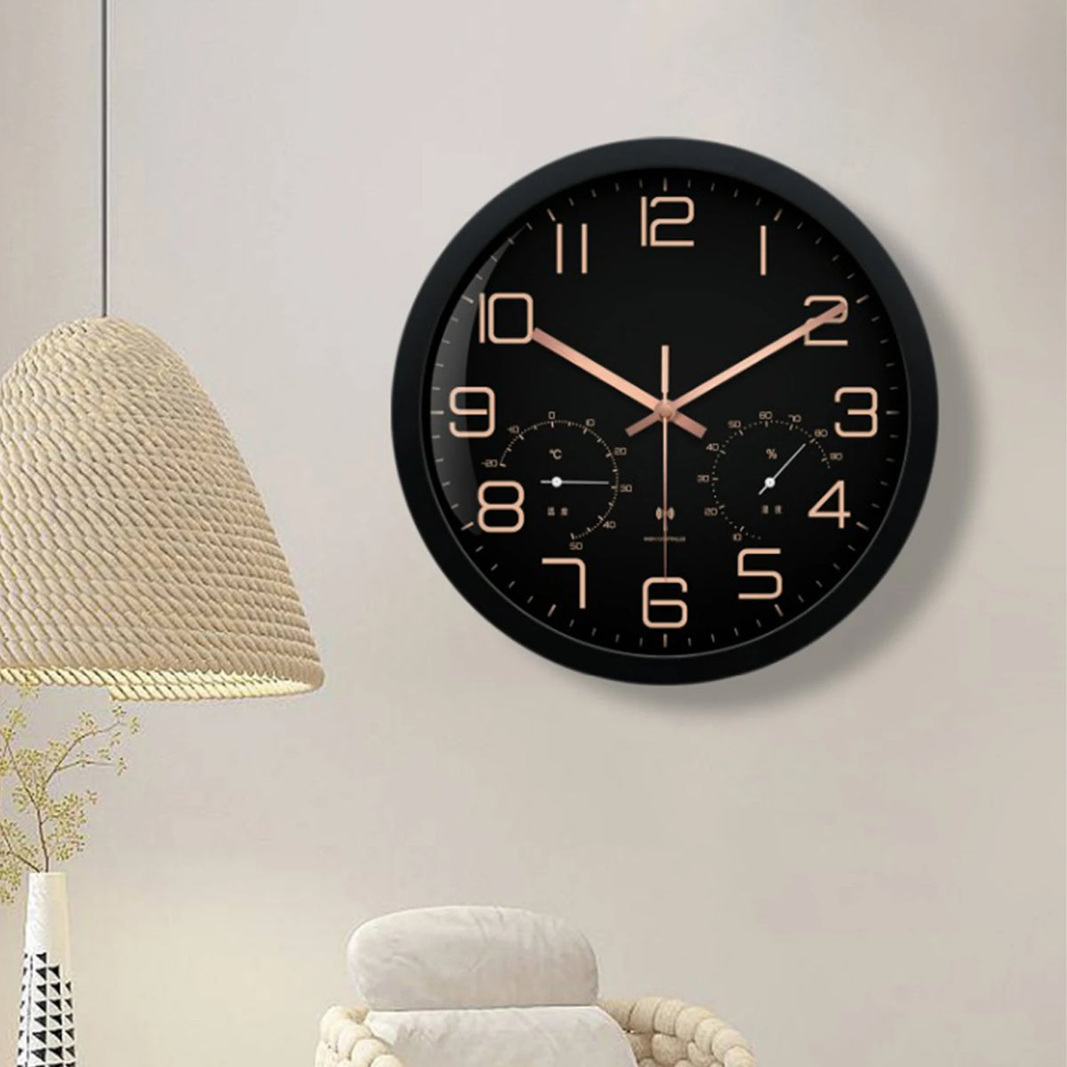 Temperature Humidity Wall Clock White finish close-up | Casa Norex