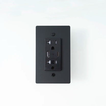 Solid Black 20A wall outlet — USB Type-C port — Casa Norex