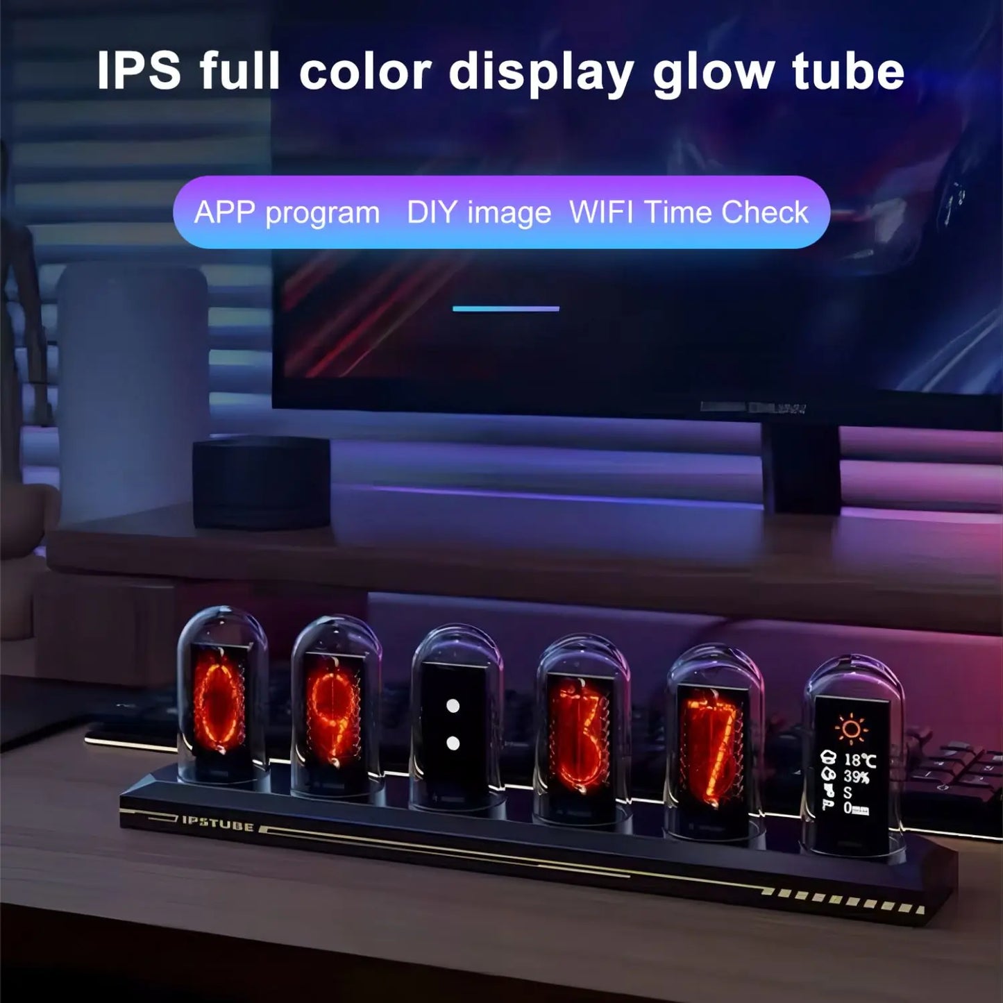 IPS Glow Tube Clock displaying a photo album mode