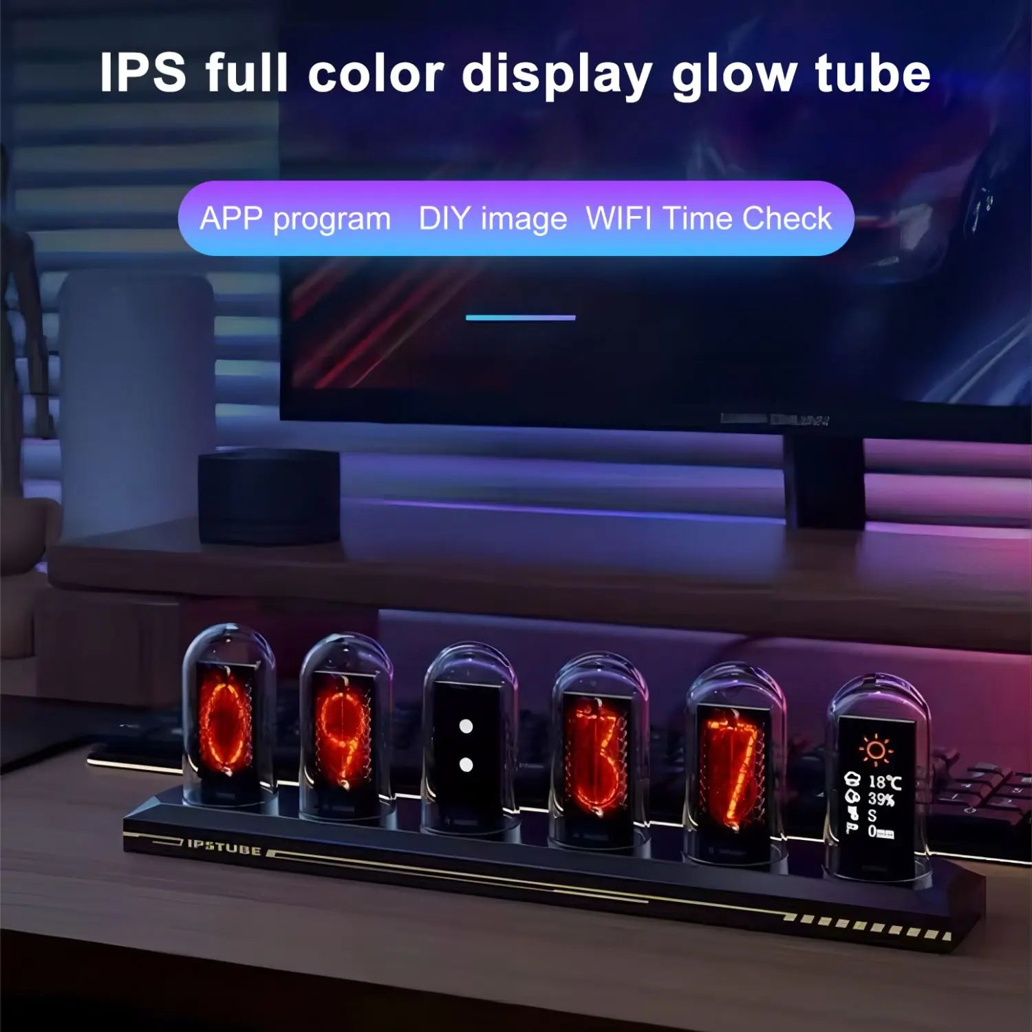 IPS Glow Tube Clock displaying a photo album mode